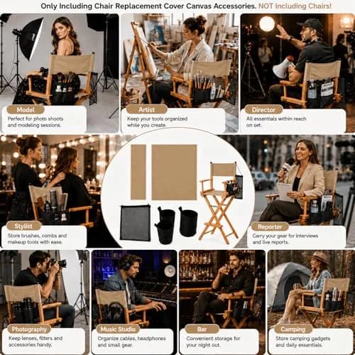 STAY GENT Director Chair Replacement Canvas Set with Storage Bags - Khaki | 5-in-1 Kit for Makeup Artist Chairs thumbnail 6
