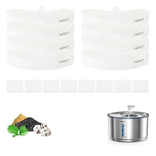 NPET Replacement Filters for WF210plus Stainless Steel Pet Water Fountain (8 Filter Packs + 8 Sponge Packs) | 5-Stage Filtration for Pet Health thumbnail 1