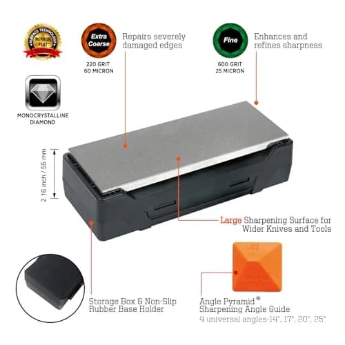SHARPAL 163N Diamond Sharpening Stone 20.3 cm x 7.6 cm (8 in. x 3 in.) | Dual Grit Whetstone for Knife Repair & Refinement thumbnail 2