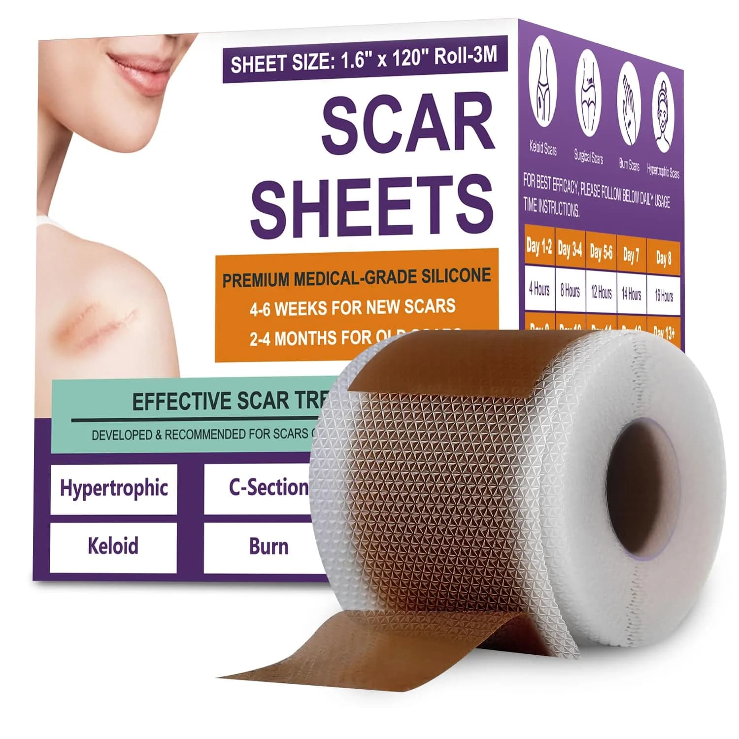 PSECICI Silicone Scar Sheets Medical Grade Tape for Old & New Scars 3M (1.6" x 120") | Advanced Scar Treatment