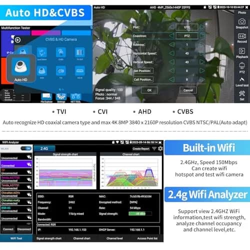Rsrteng IPC-9800CADH Pro CCTV Tester 7” Touch Screen | 8K 32MP IP Camera Test, POE++ 90W, HD Coaxial Camera Test thumbnail 5