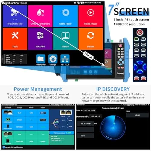 Rsrteng IPC-9800CADH Pro CCTV Tester 7” Touch Screen | 8K 32MP IP Camera Test, POE++ 90W, HD Coaxial Camera Test thumbnail 7