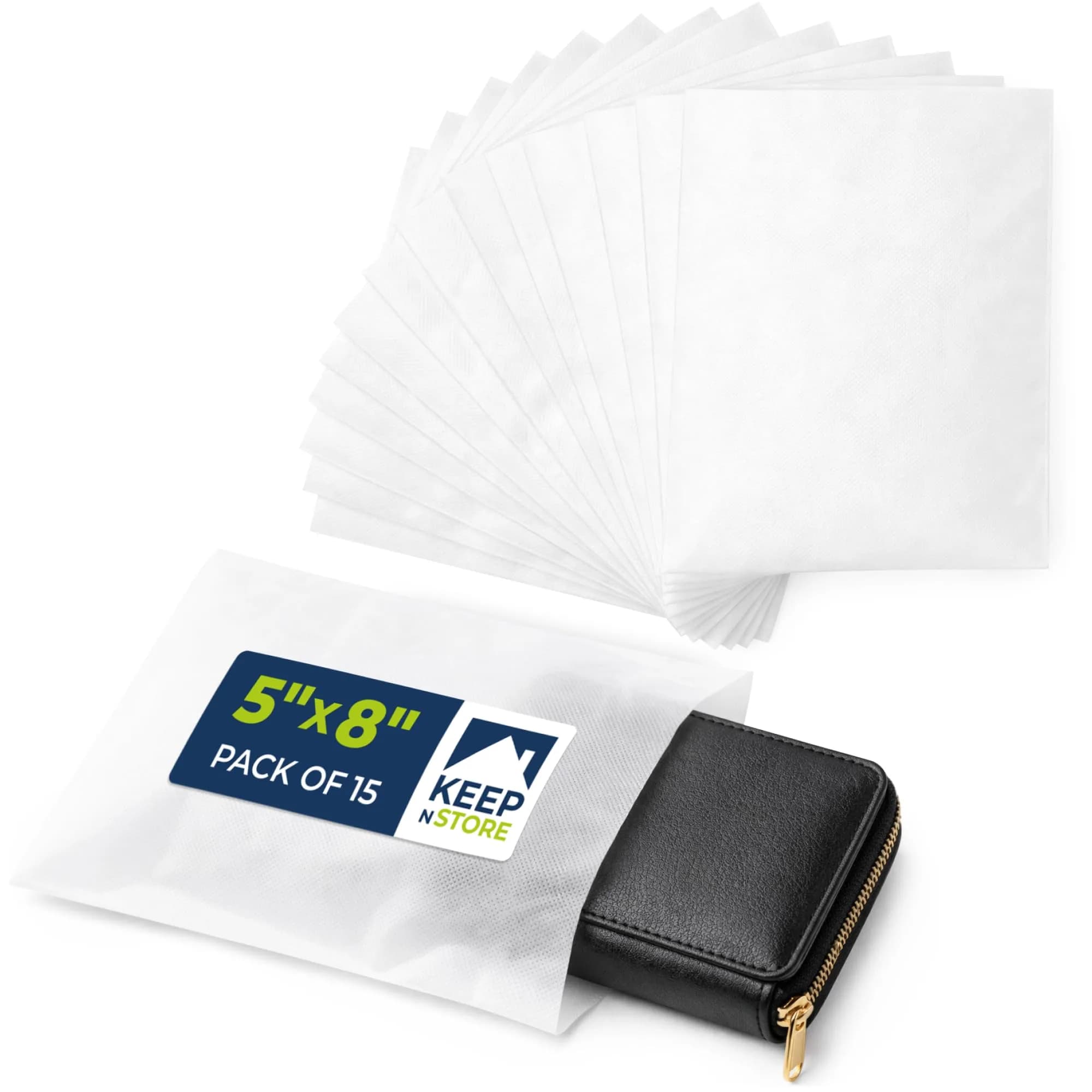 Keep N Store 15 Pack of 5" x 8" Anti-Scratch Dust Bags for Handbags & Accessories | Breathable, Made in USA - main product image