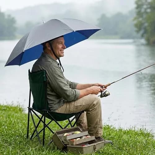 Luwint 36-Inch Hands-Free Umbrella Hat with Chin Strap | Lightweight & Foldable for Outdoor Activities thumbnail 2