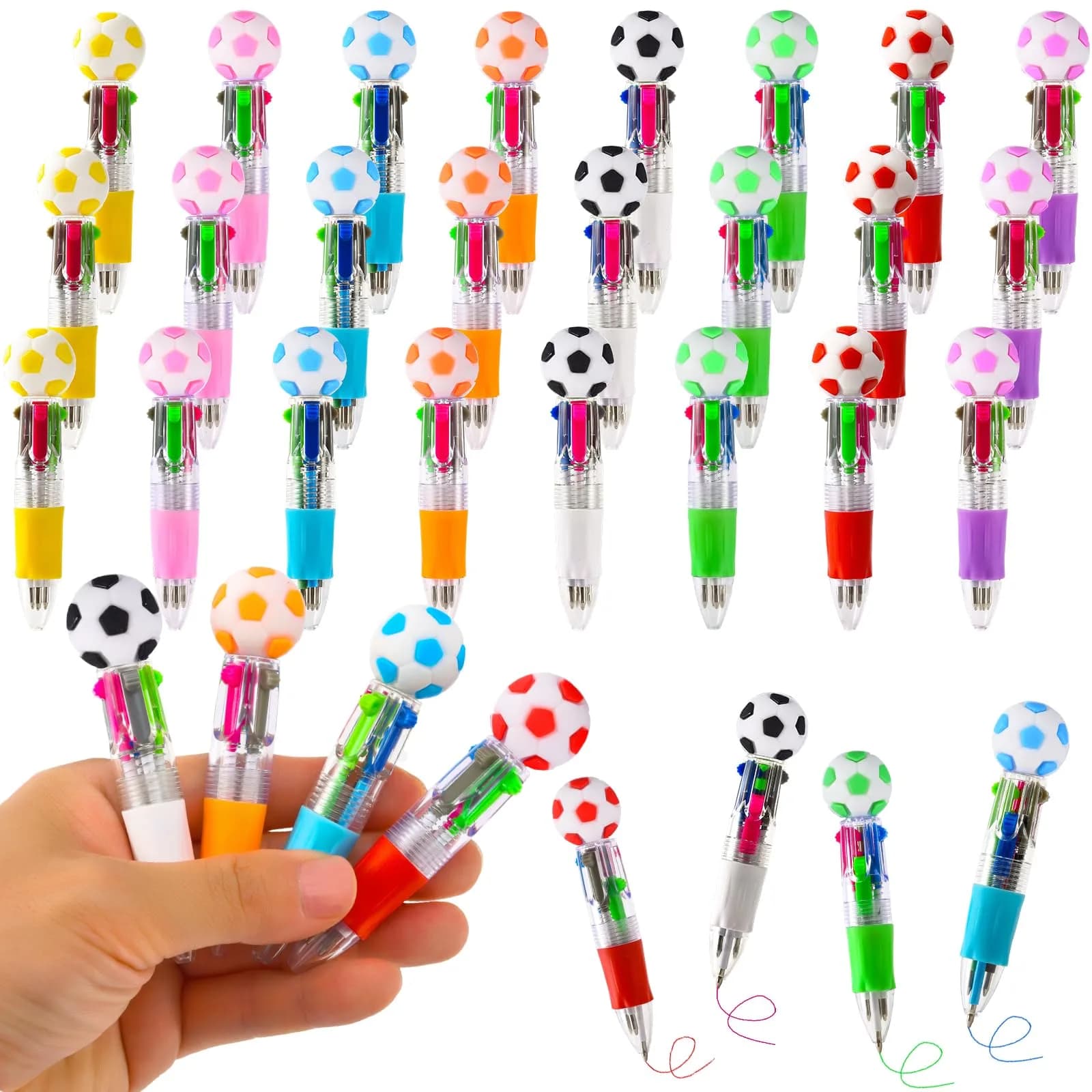 BIMORITA 24Pcs Soccer Mini Multicolor Pens | 4-in-1 Ballpoint Pens for Party Favors