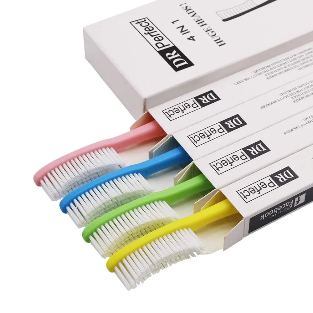 DR PERFECT Extra Hard & Firm Toothbrush Large Long Head Whitening Teeth Pack of 4 (Navy) | Heavy Stain Removal thumbnail 2