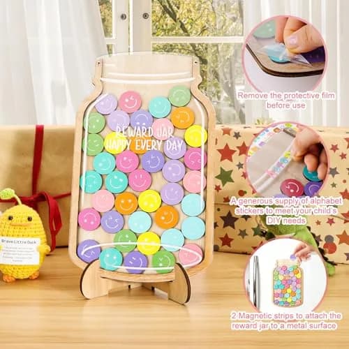 GoClimber Magnetic Reward Jar, Smiley Faces Tokens for Kids, Behavior Management, Classroom & Home, 5.9x9.5in thumbnail 5