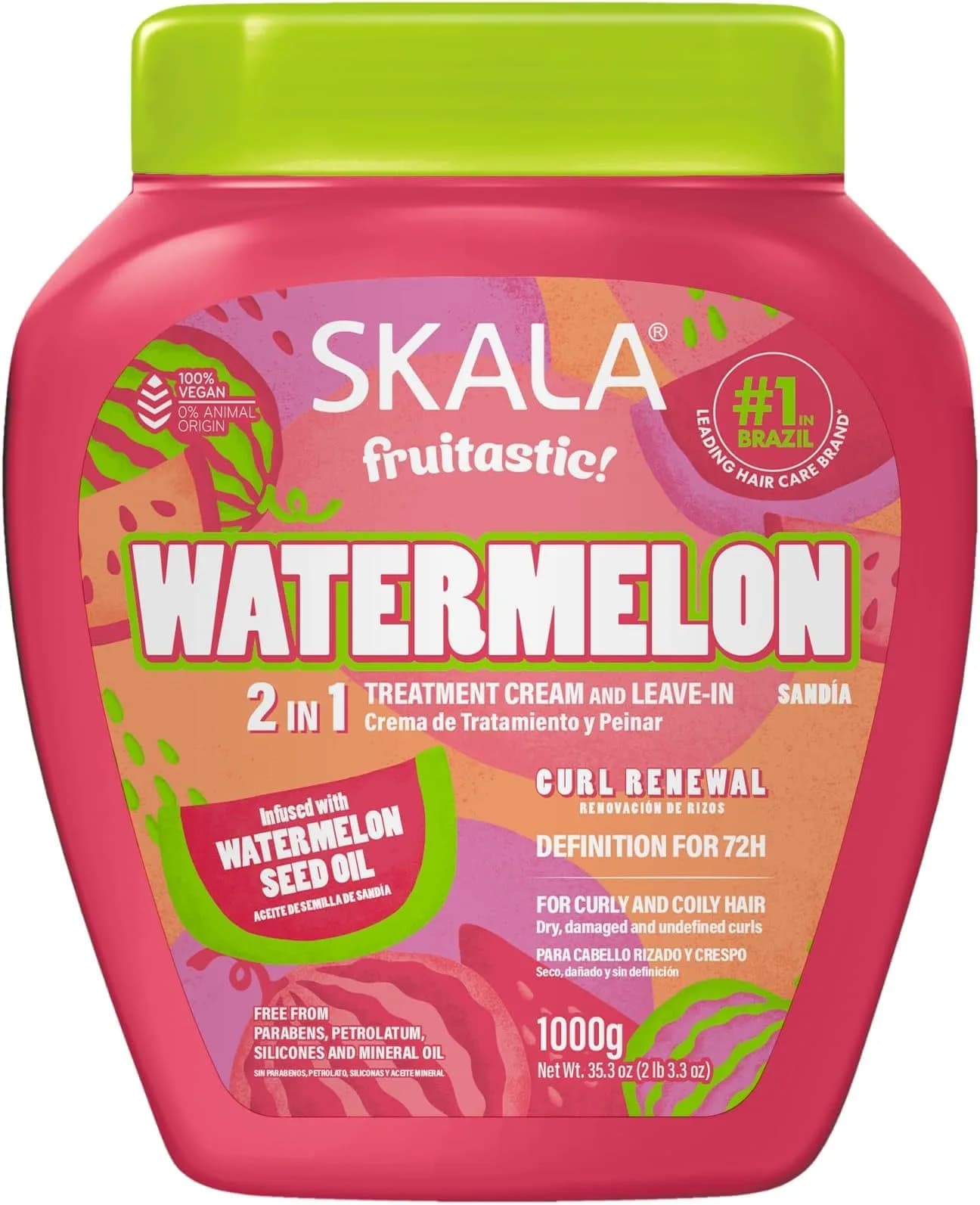 SKALA Watermelon 2 in 1 Treatment Cream & Leave In Conditioner, 1kg | Deep Hydration & Smoothing for Curly Hair — Negro