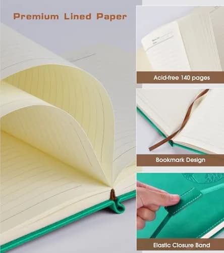 Biuwory A5 Leather Journal Notebook 140 Lined Pages 14.7cm x 21.1cm (5.7"x8.3") | Vintage Hardcover for Daily Writing thumbnail 4