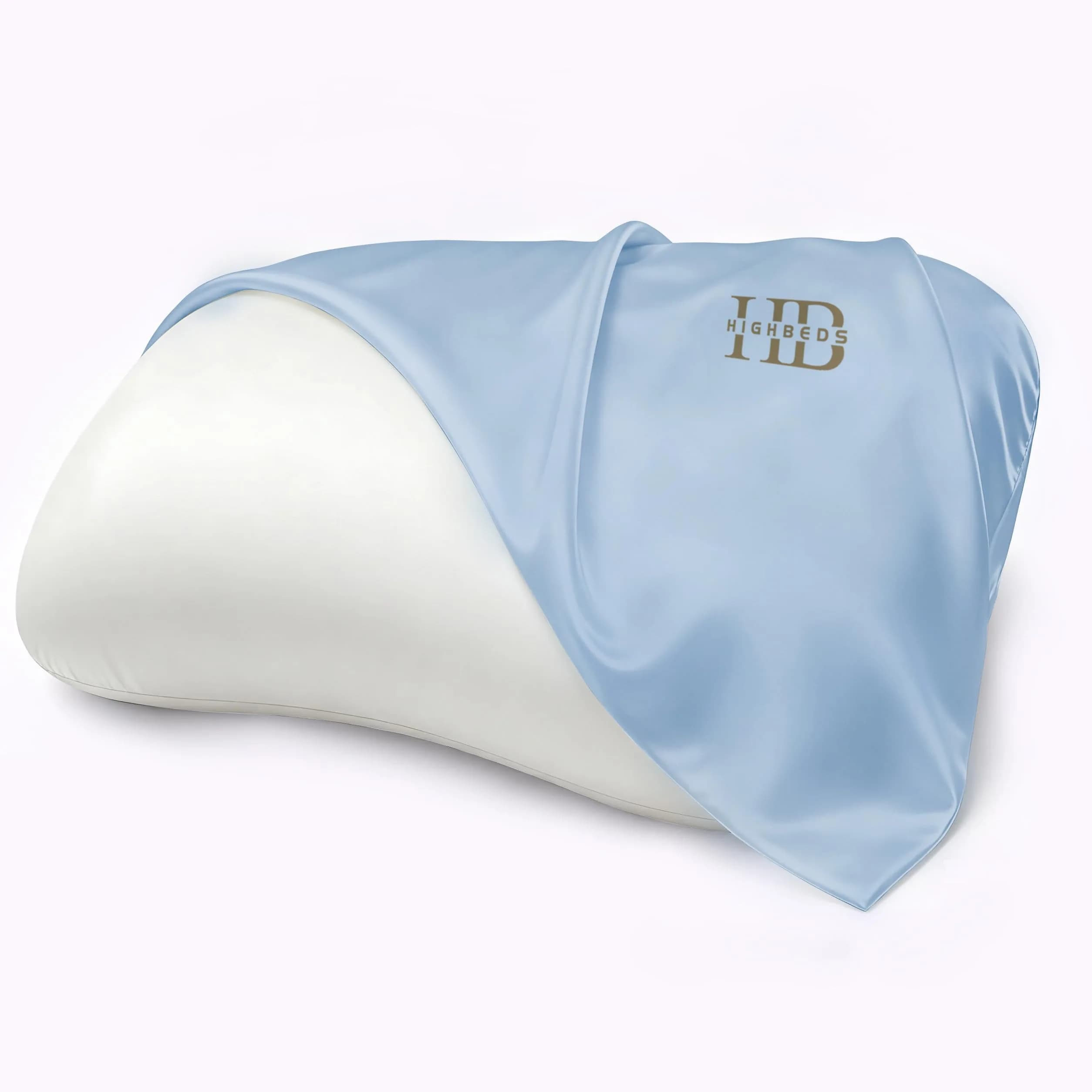 HighBeds Cervical Neck Pillow - Side Sleeper Pillow for Neck Pain Relief, Soft Ergonomic Memory Foam Pillow, Ice Silk Zipperless Cover, White — Light Blue