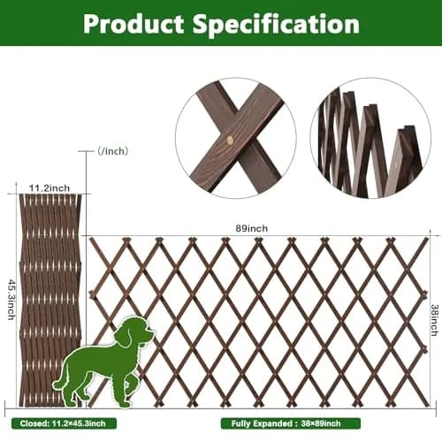 Tilinyan & one Expandable Wooden Lattice Panels 2.54cm x 226cm (38''x 89'') | Rustic Garden Trellis for Climbing Plants thumbnail 2