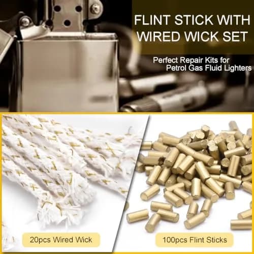 CooBigo 100 Pcs Lighter Flints with 20 Pcs Cotton Wicks | Extend Lighter Life thumbnail 2
