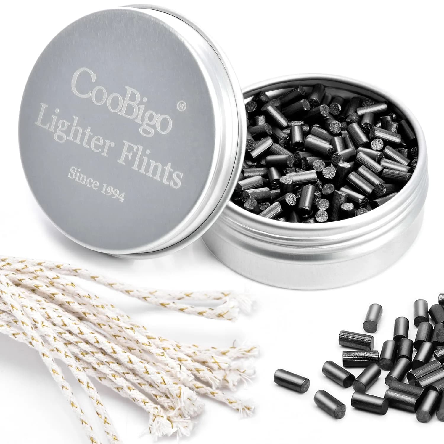 CooBigo Lighter Flints and Cotton Wicks Repair Kit (100 Flints, 20 Wicks) | Extend Lighter Life