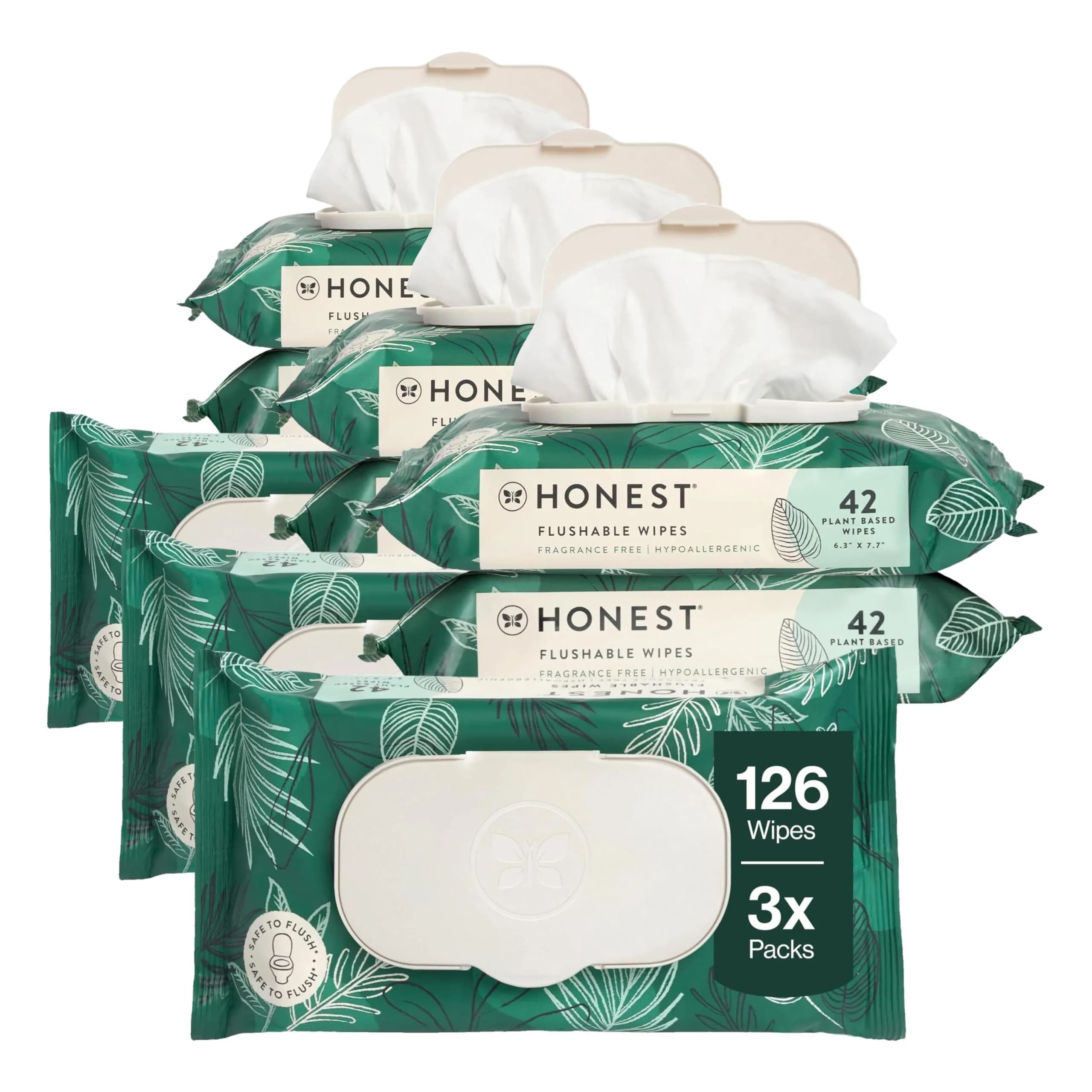 The Honest Company Flushable Wipes Tropical Leaves 126ct | Hypoallergenic & Septic Safe — Tropical Leaves