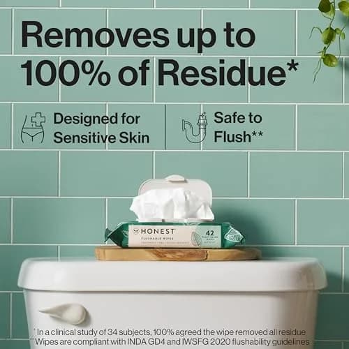 The Honest Company Hypoallergenic Flushable Wipes Tropical Leaves 126 Count (Pack of 3) | Sewer + Septic Safe, Plant-Based Cloth thumbnail 2