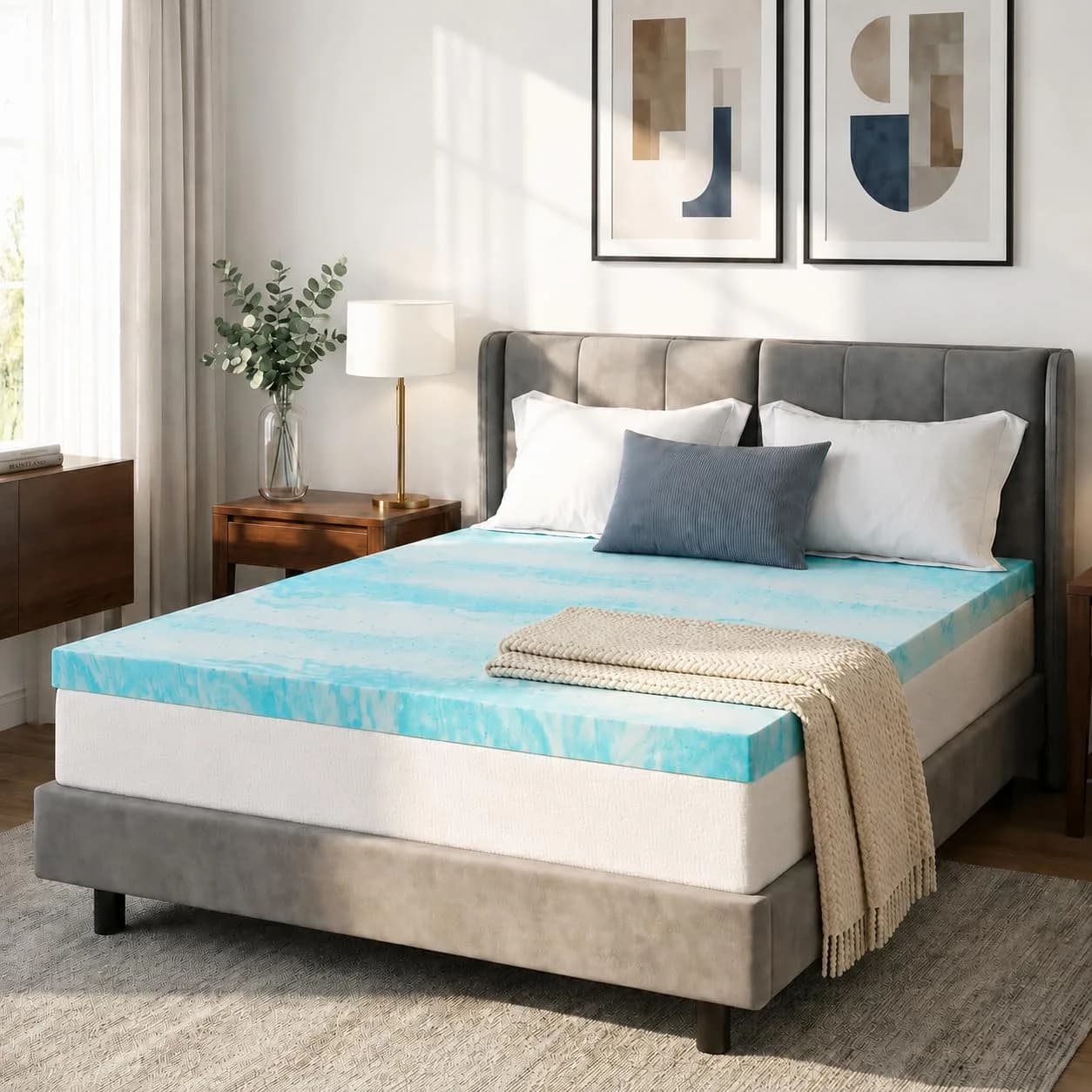 Beddle Twin XL 3 Inch Gel Memory Foam Mattress Topper | Ventilated Design, Blue - main product image