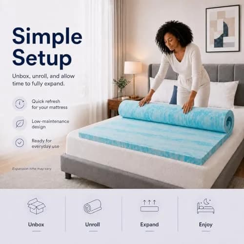 Beddle Twin XL 3 Inch Gel Memory Foam Mattress Topper | Ventilated Design, Blue thumbnail 6
