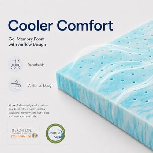 Beddle Twin XL 3 Inch Gel Memory Foam Mattress Topper | Ventilated Design, Blue thumbnail 2