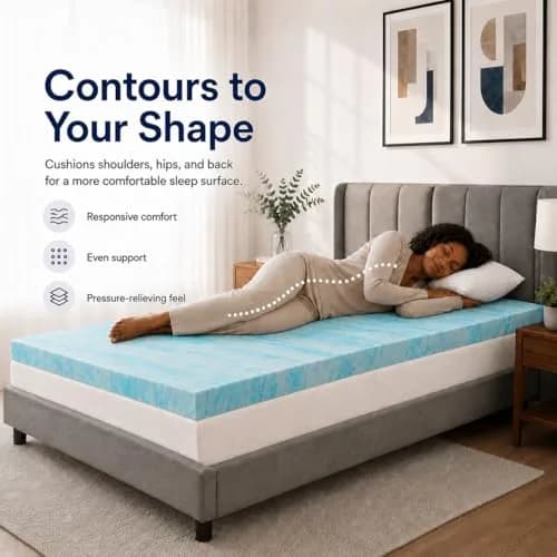 Beddle Twin XL 3 Inch Gel Memory Foam Mattress Topper | Ventilated Design, Blue thumbnail 3