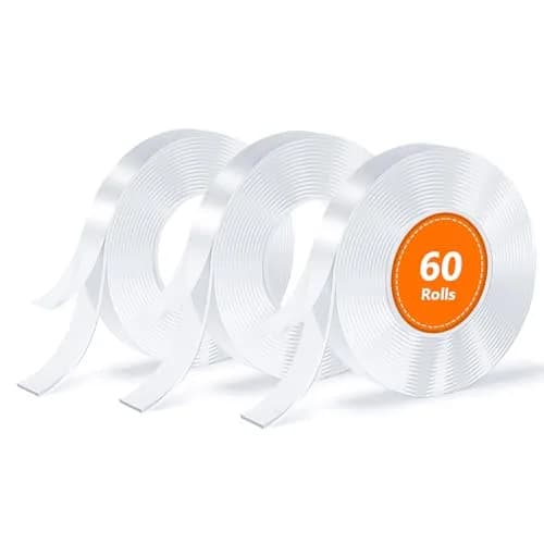 SUTOUG Double Sided Tape, Nano Tape, Transparent Adhesive Tape, Traceless Adhesive Tape, Removable, Washable, Reusable, Suitable for Carpets, Photo Walls, 3m Per Roll, 60 Rolls | Holds up to 1kg per smooth surface thumbnail 1