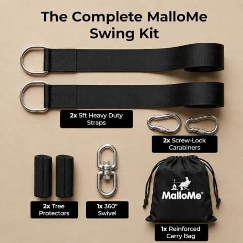 MalloMe Heavy Duty Tree Swing Straps & Hammock Straps for Trees – 2200 LB Capacity, 5FT Black D-Ring Style with Swivel & Carabiners | Multi-Purpose Hanging Kit thumbnail 3