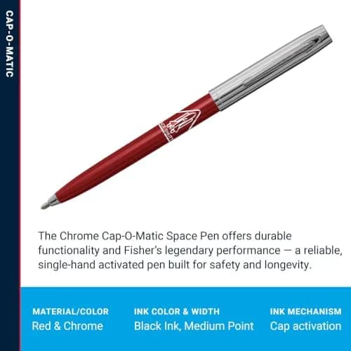 Fisher Space Pen Red Barrel / Chrome Cap Space Shuttle Imprint Cap-O-Matic Pen | Writes Upside Down & Extreme Temperatures thumbnail 3