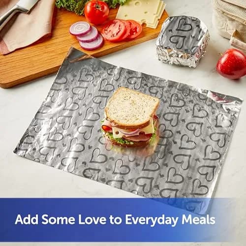 Reynolds Wrap Fun Foil Heart Patterned Aluminum Foil Roll 16.6 Yards x 12 Inches (50 Sq. Ft. Total, Pack of 2) | Embossed Hearts for Gifting & Food Prep thumbnail 3