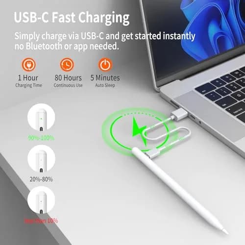hacey Stylus Pen for Surface Pro 11/10/9/8/X/7+/6/5/4/3, Go 3/2/1, Laptop/Studio/Book 4/3/2/1, Kobo eReaders | 4096 Pressure Sensitivity, USB-C Fast Charge thumbnail 7