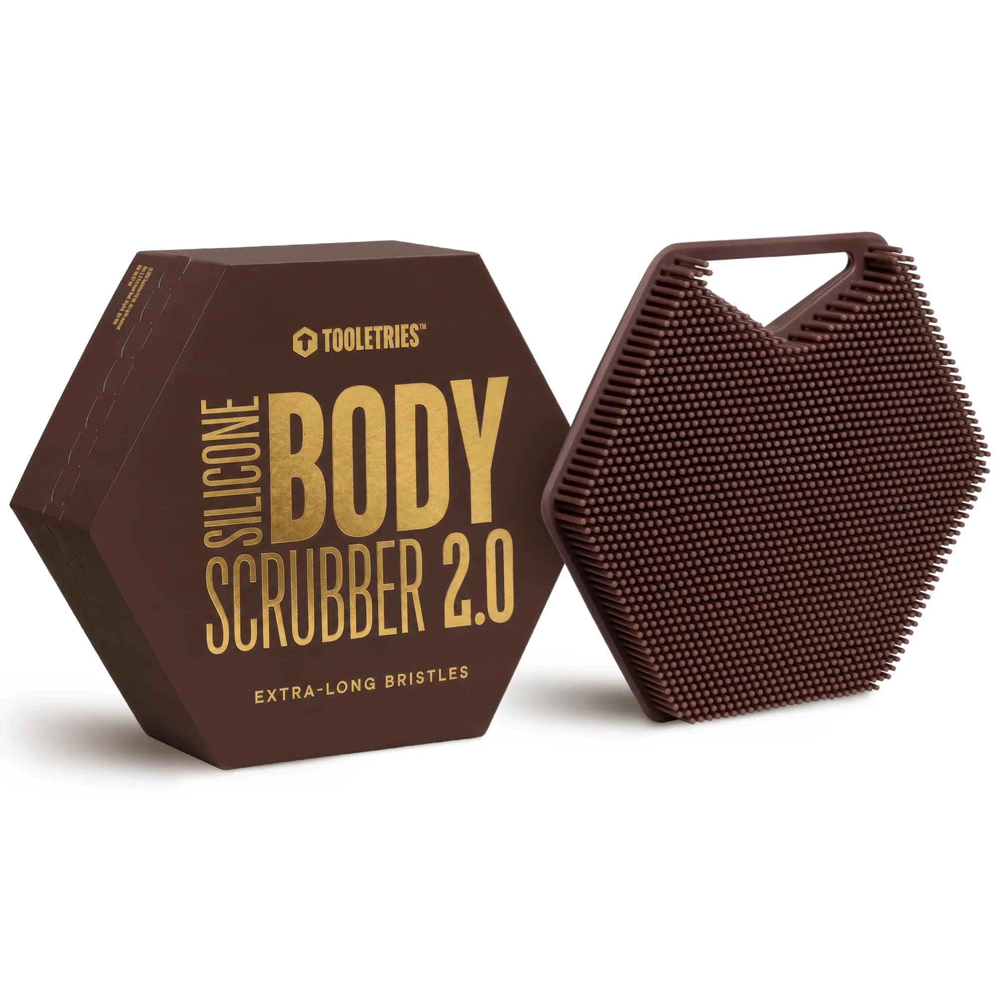 TOOLETRIES Silicone Body Scrubber 2.0 Charcoal | Longer Bristles for Deep Cleaning & Exfoliation — Chocolate