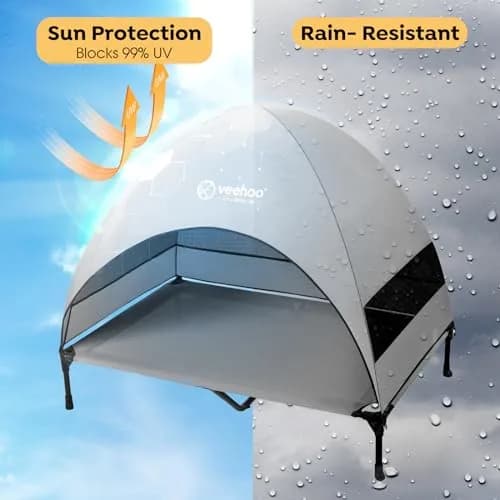 Veehoo Elevated Outdoor Dog Bed with Canopy & Cooling Shade 49" x 33" x 43.5" | Heavy Duty 150lb Capacity thumbnail 2