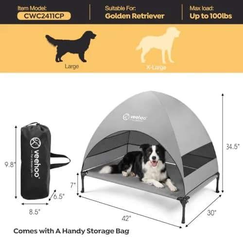 Veehoo Elevated Dog Bed with Canopy, Cooling Outdoor Shade 107cm x 76cm x 88cm | For Large Dogs Up to 68kg thumbnail 4