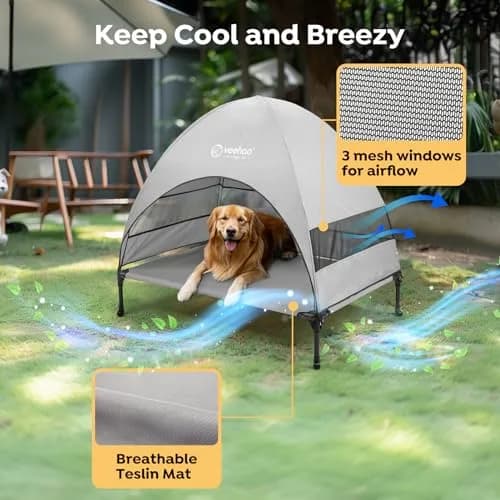 Veehoo Elevated Dog Bed with Canopy, Cooling Outdoor Shade 107cm x 76cm x 88cm | For Large Dogs Up to 68kg thumbnail 3
