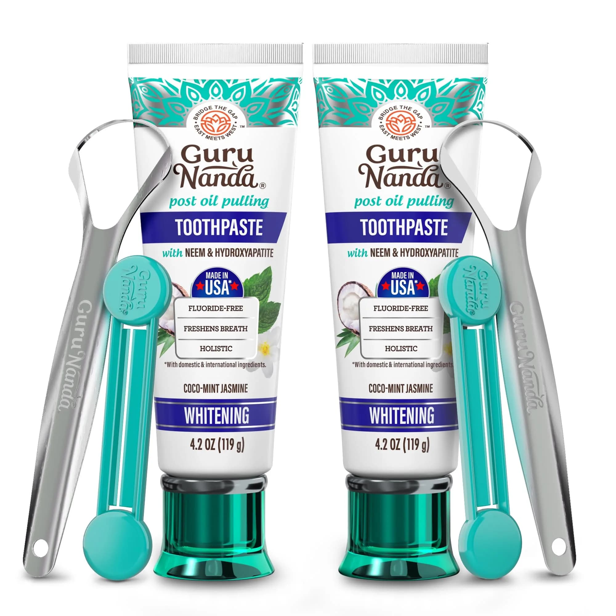 GuruNanda Hydroxyapatite Toothpaste with Neem & Vitamins 124ml (4.2oz) | Fluoride-Free Enamel Fortification — 16.8 oz