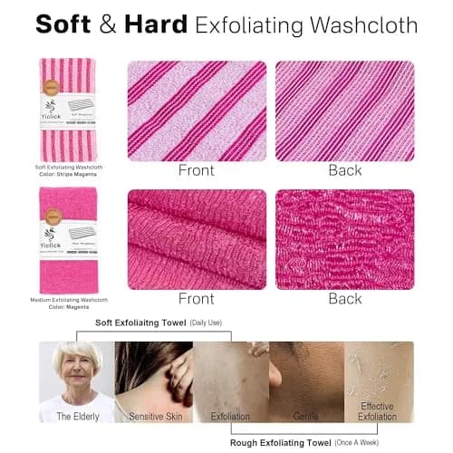 Yiclick Exfoliating Washcloth Towel, Back Scrubber 1 Count (Pack of 2) | Effective Dead Skin Removal thumbnail 2