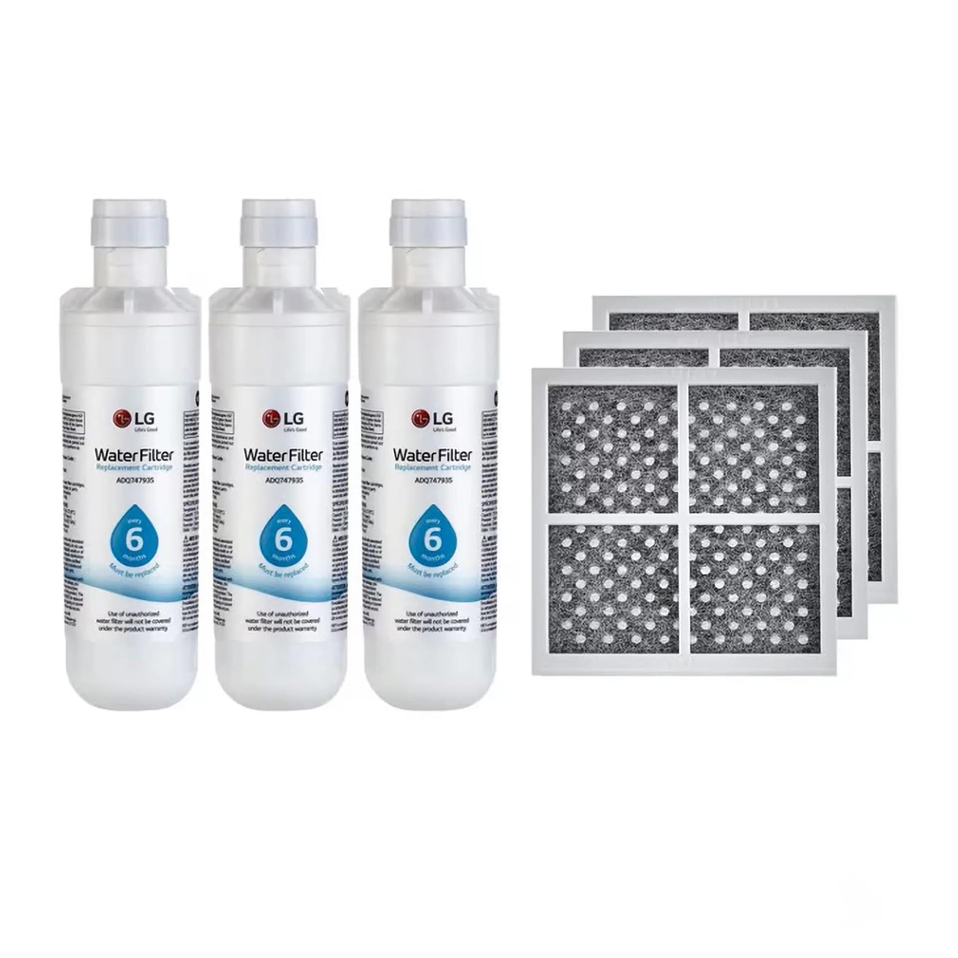 LG LT1000P3 & LT120F 3-Pack Bundle | Replacement Refrigerator Water & Air Filters | 200 Gallon Water Filter Capacity (NSF42, NSF53, NSF401)