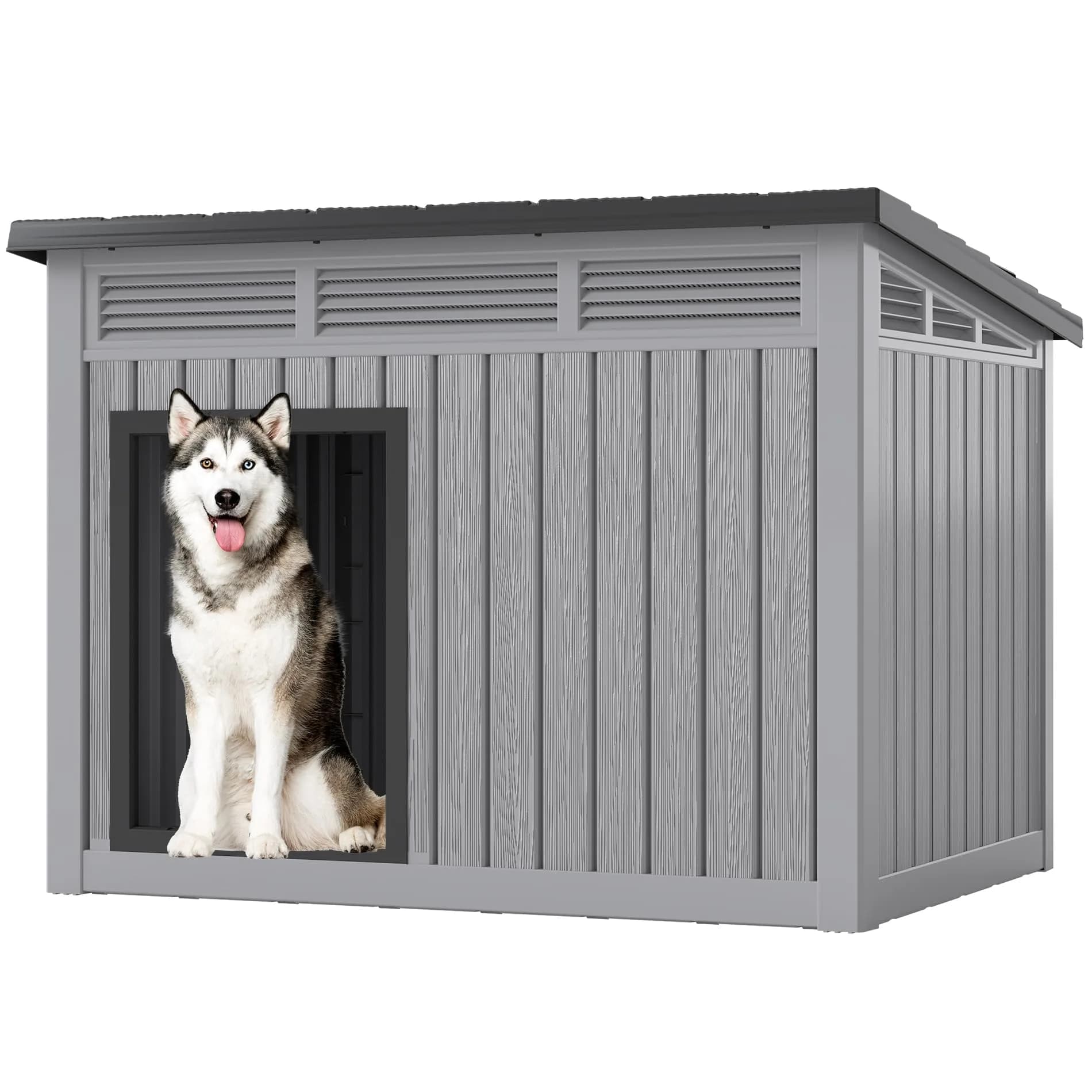 Fancyango Outdoor Dog House for Large Dogs | Weatherproof XL Dog Shelter (Deep Grey, 42.8" L x 33" W x 31.5" H) - main product image