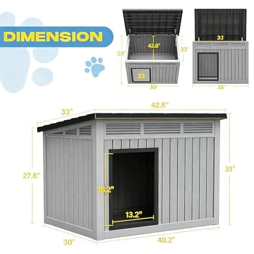 Fancyango Outdoor Dog House for Large Dogs | Weatherproof XL Dog Shelter (Deep Grey, 42.8" L x 33" W x 31.5" H) thumbnail 5