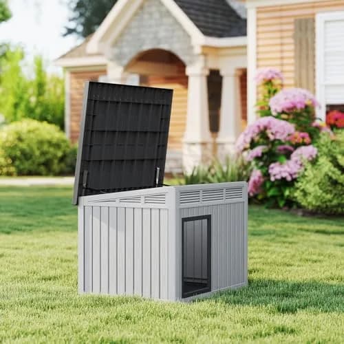 Fancyango Outdoor Dog House for Large Dogs | Weatherproof XL Dog Shelter (Deep Grey, 42.8" L x 33" W x 31.5" H) thumbnail 6