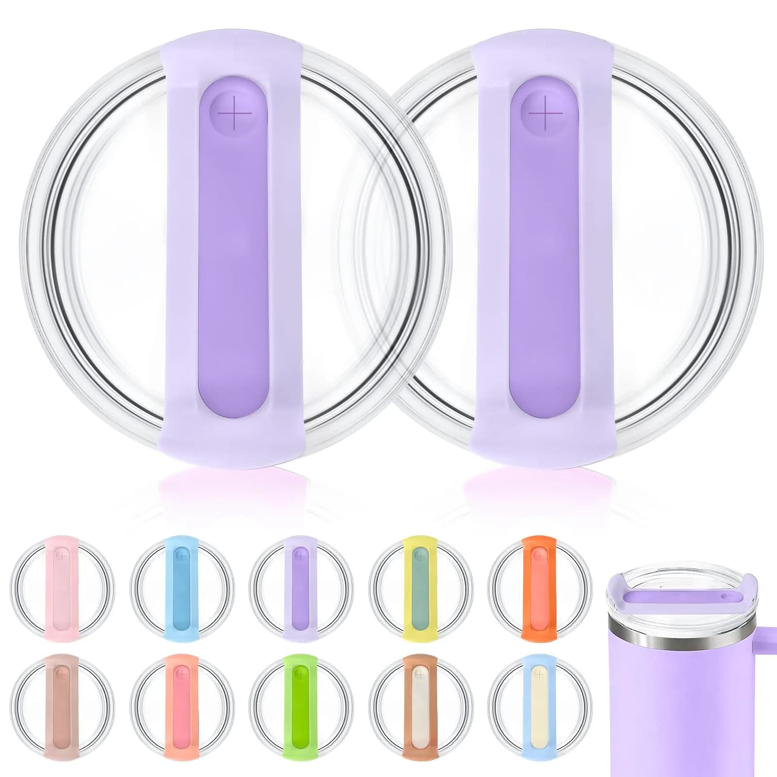 Horsdo 40oz Tumbler Lid for Stanley Quencher 2.0 | Spill Proof Splash Resistant Replacement Cover (2-Pack, Clear Purple) - main product image
