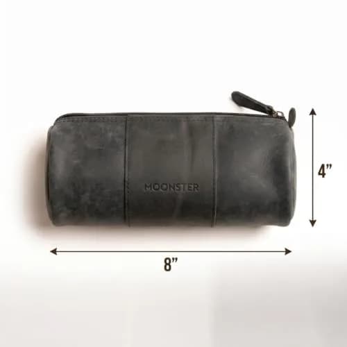 moonster Full-Grain Buffalo Leather Pen Case 20cm (8 inch) | Handmade Rustic Zipper Pouch with Linen Interior & Ruler thumbnail 4