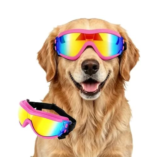Enjoying Neon Pink Dog Goggles for Large Breeds | UV Protection, Windproof, Adjustable thumbnail 1