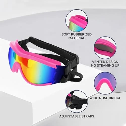 Enjoying Neon Pink Dog Goggles for Large Breeds | UV Protection, Windproof, Adjustable thumbnail 4