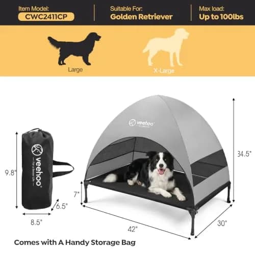 Veehoo Elevated Outdoor Dog Bed with Canopy & Cooling Shade 107cm x 76cm x 88cm | Holds 68kg thumbnail 4