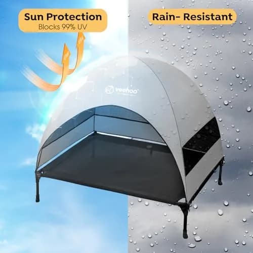 Veehoo Elevated Outdoor Dog Bed with Canopy & Cooling Shade 107cm x 76cm x 88cm | Holds 68kg thumbnail 2