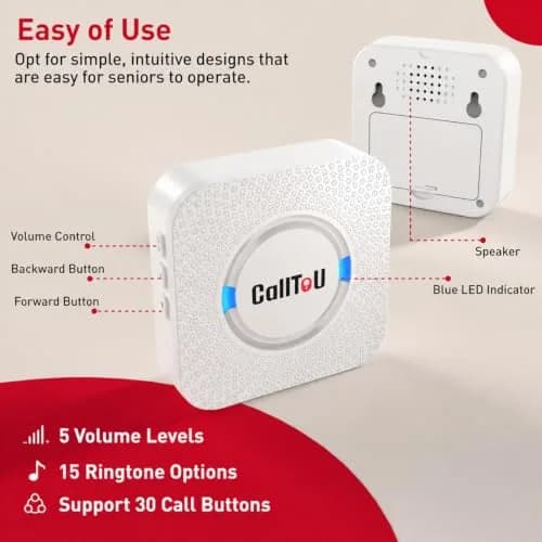 CallToU Wireless Caregiver Pager 2 Call Buttons + 2 Receivers | 500 ft Range, IP55 Water-Resistant thumbnail 7