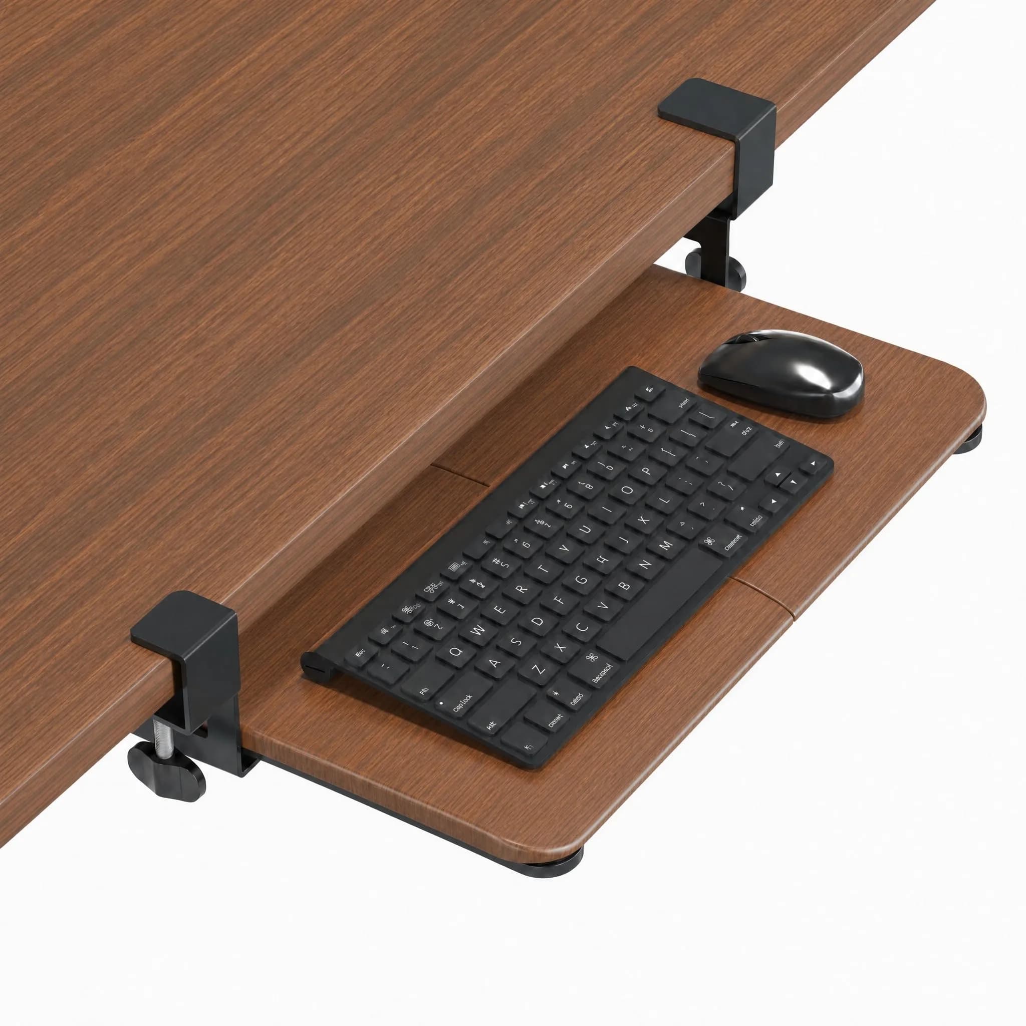 BONTEC Under Desk Keyboard Tray, Pull-Out Platform for Standard Keyboard & Mouse, 25.6" x 11.8" | Space-Saving Workspace Organizer — Walnut / 20" x 11.8"
