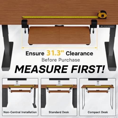 BONTEC Under Desk Keyboard Tray, Pull-Out Keyboard & Mouse Platform with C-Clamp Mount, Walnut (25.6 x 11.8 inch) thumbnail 2