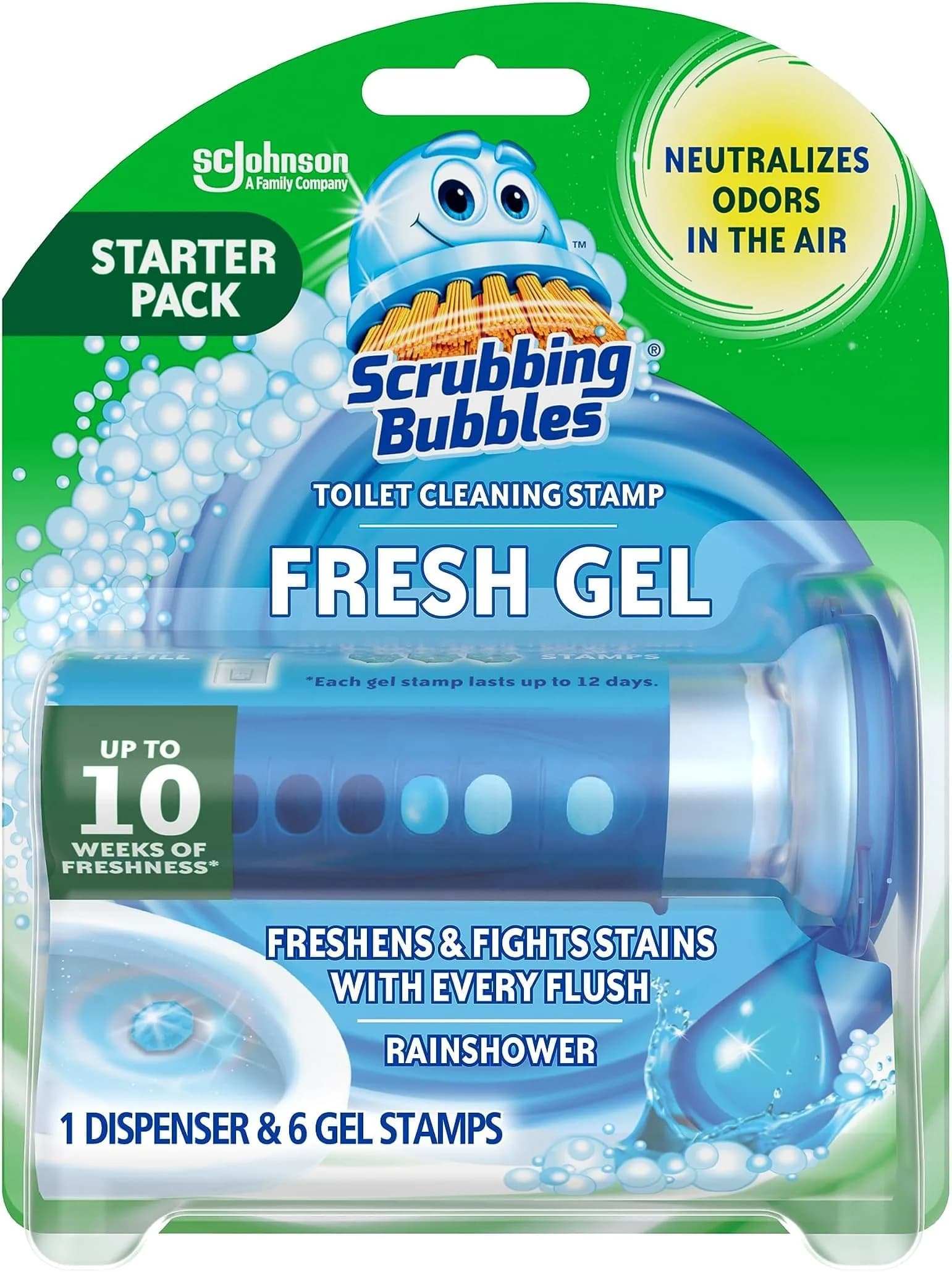 Scrubbing Bubbles Fresh Gel Toilet Bowl Cleaning Stamps Rainshower Scent 6 Stamps | Helps Keep Toilet Clean & Prevent Limescale