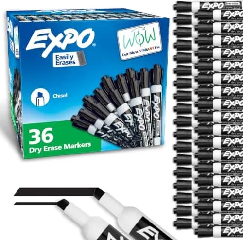 EXPO Low-Odor Dry Erase Markers Chisel Tip Black 216 Count (Pack of 6) | Vibrant Ink for Clear Visibility thumbnail 1