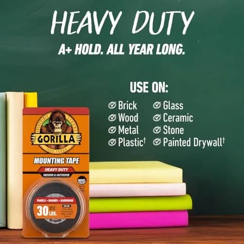 GORILLA Heavy Duty Double Sided Mounting Tape, Black Tape, 1 inch x 120 inches (Pack of 6) | Weatherproof for Indoor or Outdoor Use thumbnail 3